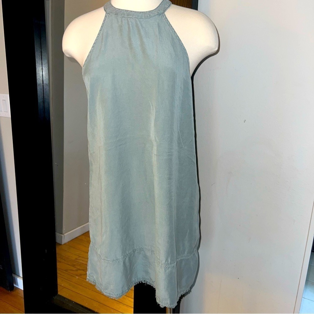 Anthro Cloth & Stone Khaki Green High-Neck Sleeveless Button-Back Dress – Small